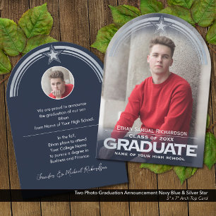 Photo Graduation Announcement Blue & Silver Star