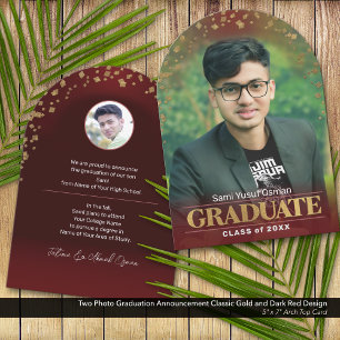 Photo Graduation Announcement Classic Gold Red