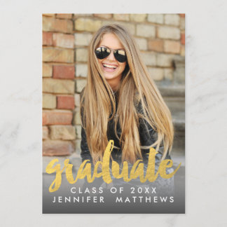 Photo Graduation Announcement Faux Gold Foil Card