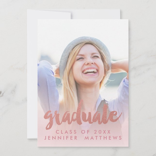 Photo Graduation Announcement Faux Rose Gold (Front)