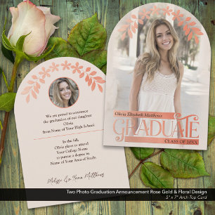 Photo Graduation Announcement Rose Gold Floral