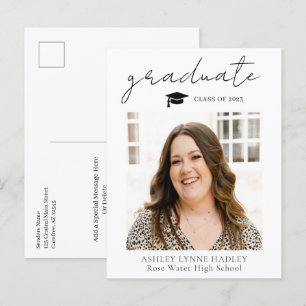 Photo Graduation Announcement Script Overlay Postcard