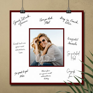 Photo Graduation Autograph Dark Maroon Poster