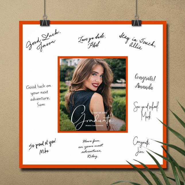 Photo Graduation Autograph Orange Border Poster (Graduation autograph photo poster with orange border, INSTANT DOWNLOAD and/or PRINTED)