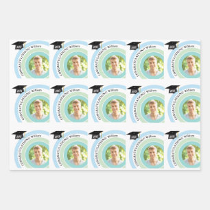 Photo Graduation Blue & Green Wrapping Paper Sheet