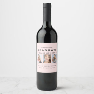 Photo Graduation Collage Graduate Light Pink Wine Label