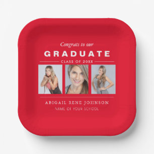 Photo Graduation Collage Graduate Red White Paper Plate