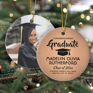 Photo Graduation Congrats Brushed Copper & Black Ceramic Tree Decoration