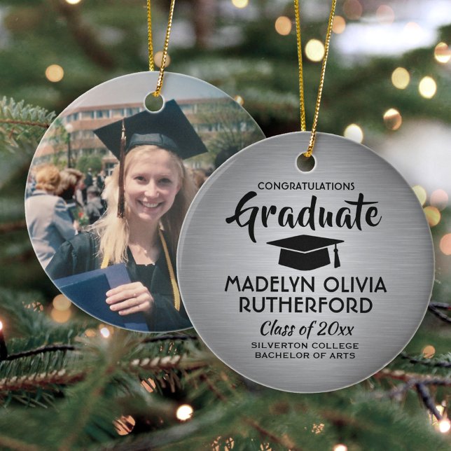 Photo Graduation Congrats Brushed Faux Stainless Ceramic Tree Decoration (Creator Uploaded)