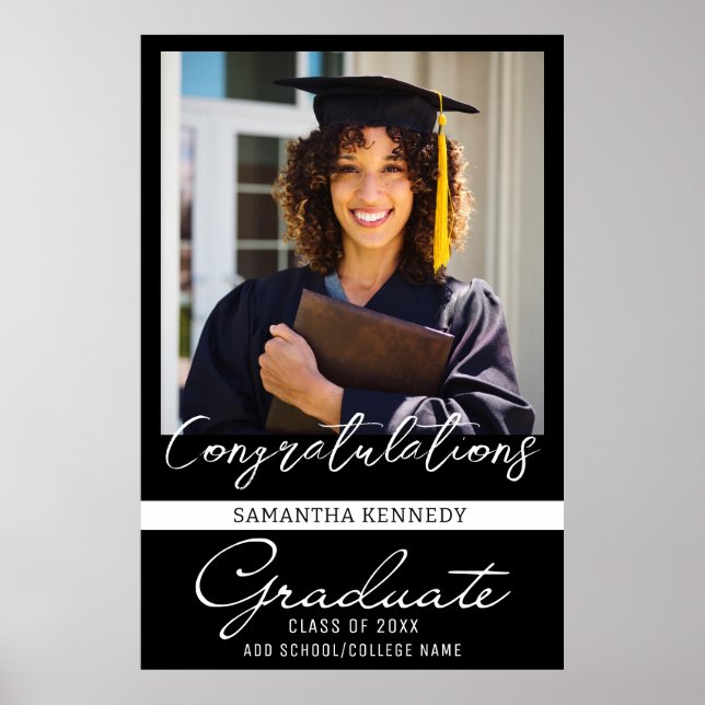 Photo Graduation Congrats Grad Class Of 20XX Black Poster (Front)