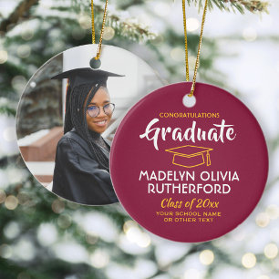 Photo Graduation Congrats Maroon Gold Red Yellow Ceramic Tree Decoration