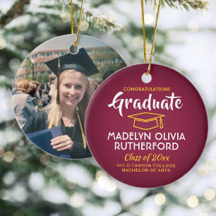 Photo Graduation Congrats Maroon Gold Red Yellow Ceramic Tree Decoration
