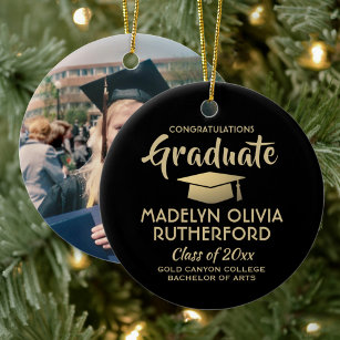 Photo Graduation Congrats Modern Black and Gold Ceramic Tree Decoration