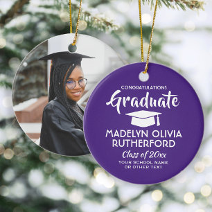 Photo Graduation Congrats Modern Purple and White Ceramic Tree Decoration