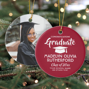 Photo Graduation Congrats Modern Red and White Ceramic Tree Decoration