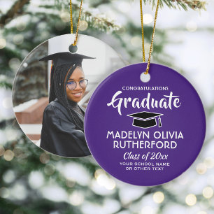 Photo Graduation Congrats Purple White and Black Ceramic Tree Decoration