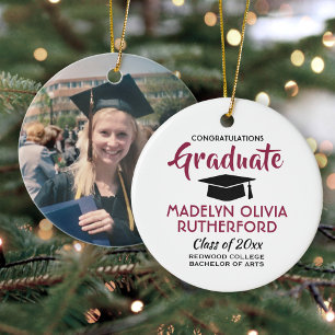 Photo Graduation Congrats Red Black and White Ceramic Tree Decoration