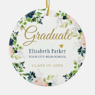 Photo graduation elegant gold script class year ceramic tree decoration