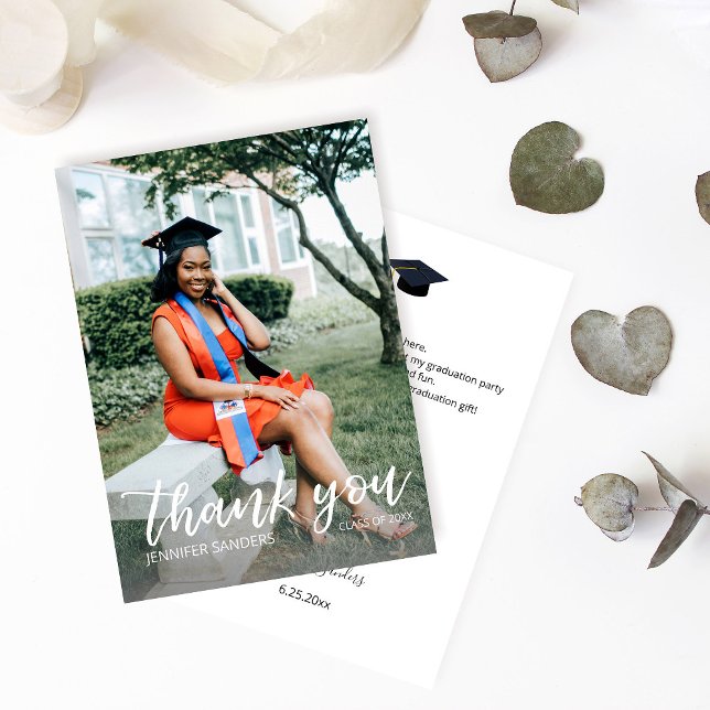 Photo Graduation Hat Calligraphy Thank You Card Sm (Creator Uploaded)