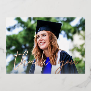 Photo Graduation Hat White H Foil Thank You Card 