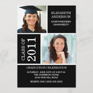 Photo Graduation Invitation ~Classy Black & White