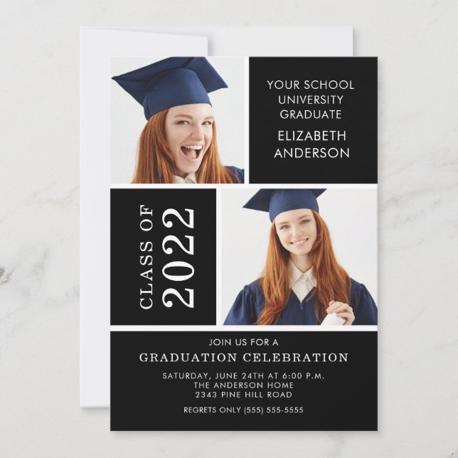 Photo Graduation Invitation ~Classy Black & White (Front)