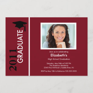 Photo Graduation Invitation Classy Burgundy Black