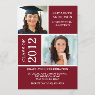 Photo Graduation Invitation ~Classy Maroon & White
