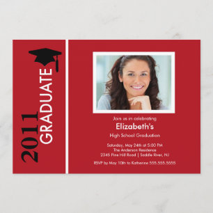 Photo Graduation Invitation Classy Red & Black