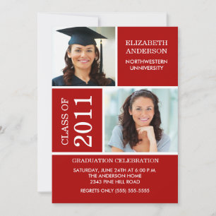 Photo Graduation Invitation ~Classy Red & White