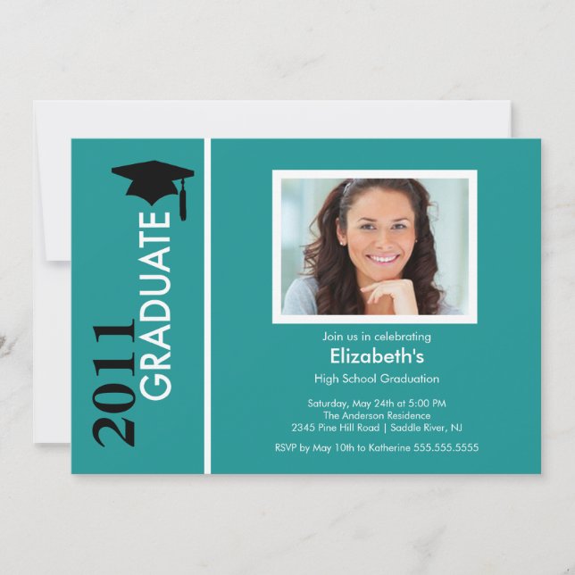 Photo Graduation Invitation Classy Turquoise Black (Front)