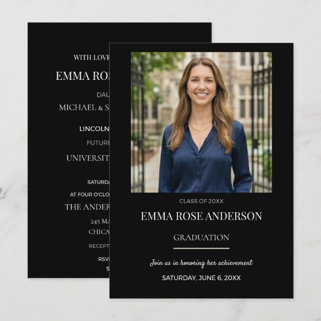 Photo Graduation Invitation Template for Her (Front/Back)