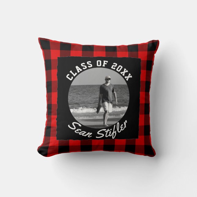 Photo Graduation Keepsake | Rustic Buffalo Plaid Cushion (Front)