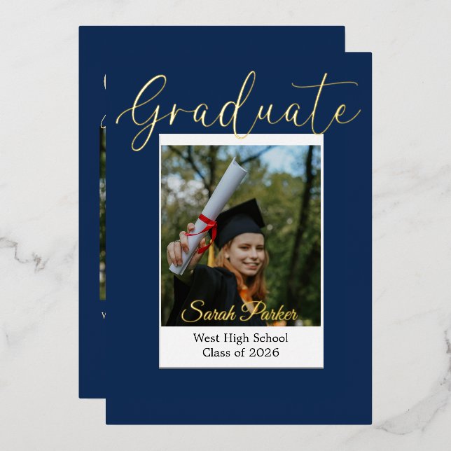 Photo Graduation Modern Foil Invitation (Front/Back)