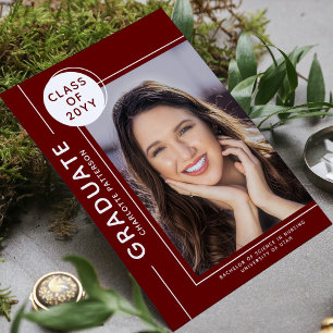 Photo Graduation Modern Script Burgundy White