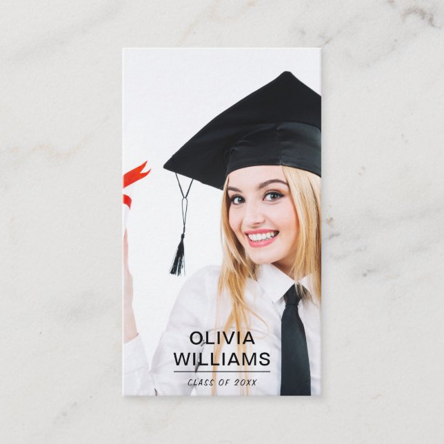 Photo Graduation Modern Simple Script Calling Card (Front)