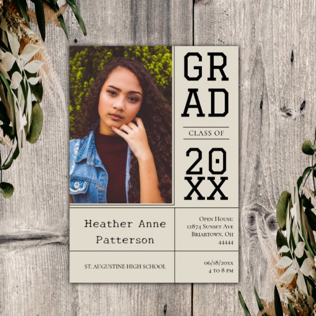 Photo Graduation Open House | Beige Invitation (Beige Photo Graduation Open House Invitation)