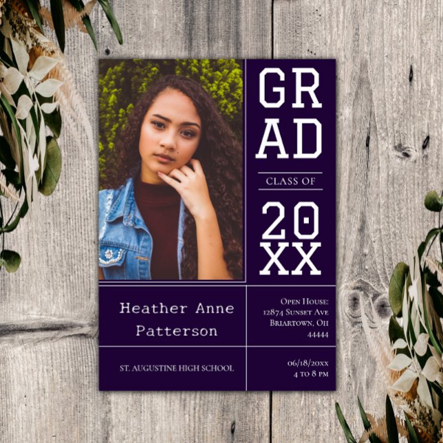 Photo Graduation Open House | Purple Invitation (Purple Photo Graduation Open House Invitation)