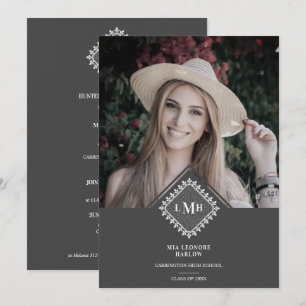 Photo Graduation Party Chic Initial Lace Romantic  Invitation