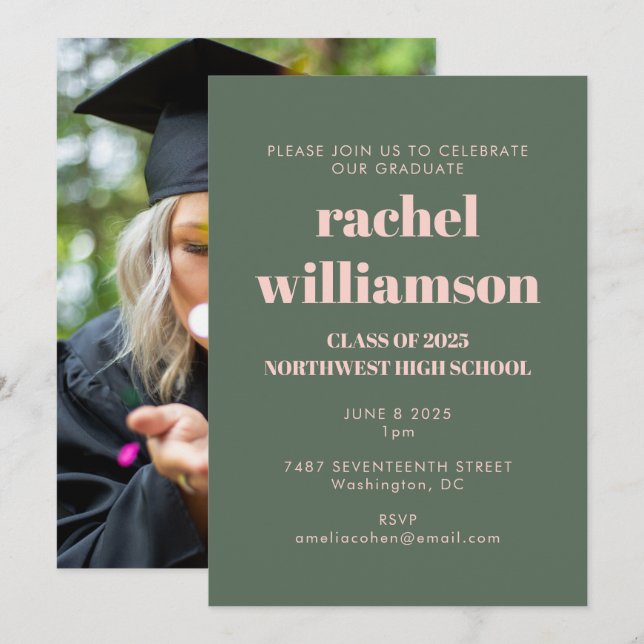 Photo Graduation Party Class of 2024 Pink Green Invitation (Front/Back)