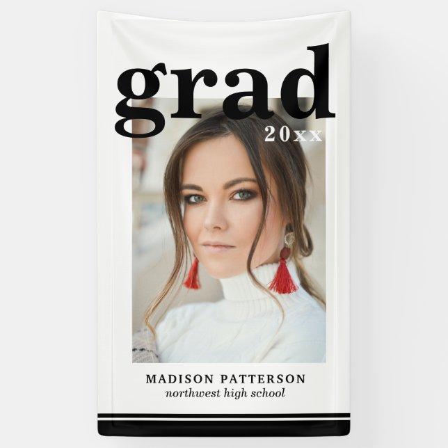 Photo Graduation Party Elegant Modern Script Banner (Vertical)