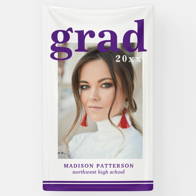 Photo Graduation Party Elegant Modern Script Banner (Vertical)