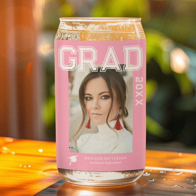 Photo Graduation Party Elegant Modern Script Can Glass (Creator Uploaded)