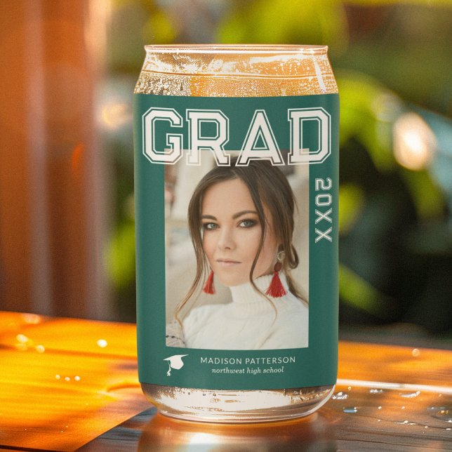 Photo Graduation Party Elegant Modern Script Can Glass (Creator Uploaded)