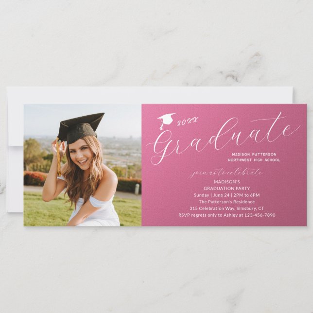 Photo Graduation Party Elegant Modern Script Invitation (Front)