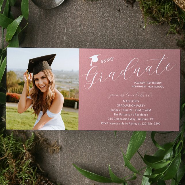 Photo Graduation Party Elegant Modern Script Invitation (Creator Uploaded)