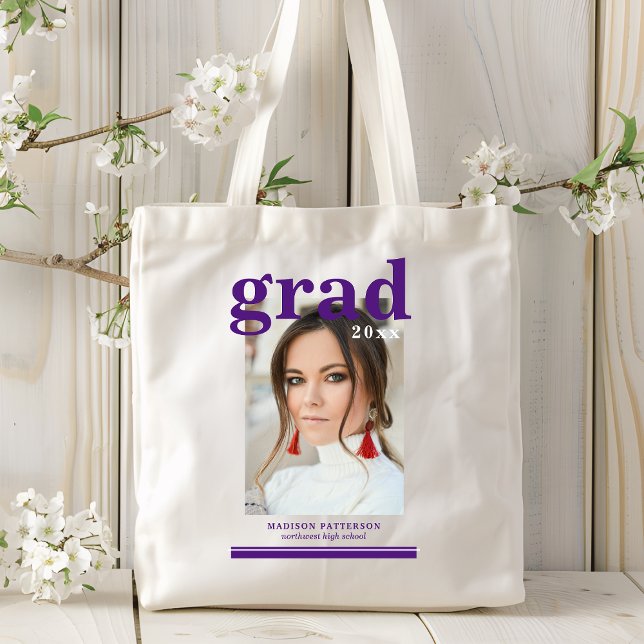 Photo Graduation Party Elegant Modern Script Tote Bag (Creator Uploaded)