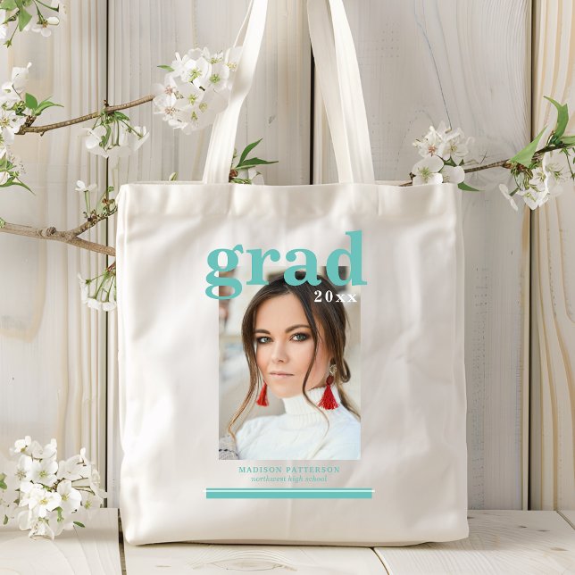 Photo Graduation Party Elegant Modern Script Tote Bag (Creator Uploaded)