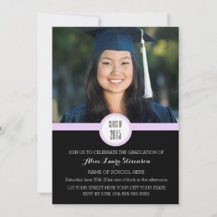 Photo Graduation Party Invitation Black Purple