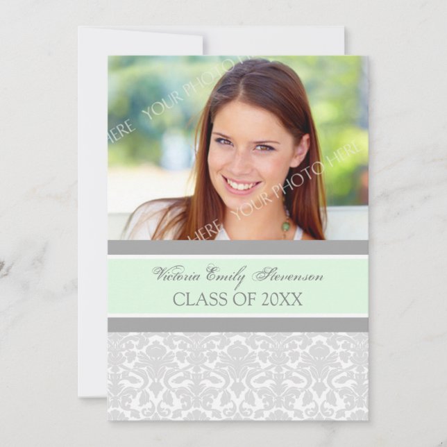 Photo Graduation Party Invitation Card Mint Grey (Front)